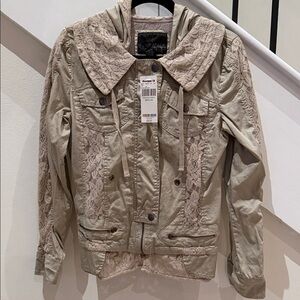 Daytrip Women's Utility Jacket with Lace Trim - Tan